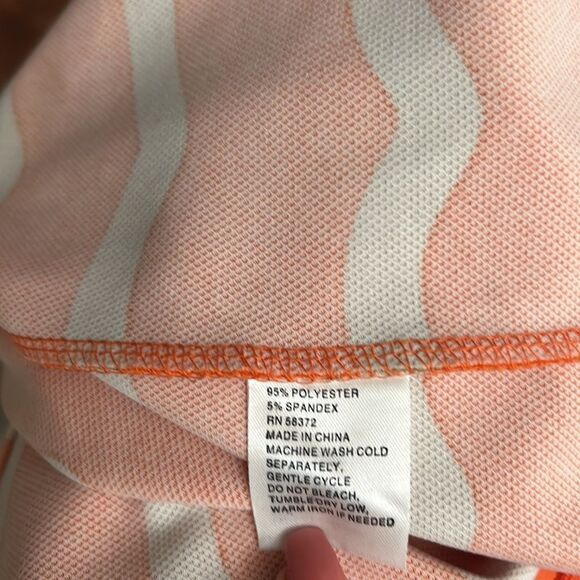 LLE New York Dress Sz 16 Scoop Neck Sleeveless Orange Beige Diagonal Stripe Midi - Picture 9 of 9